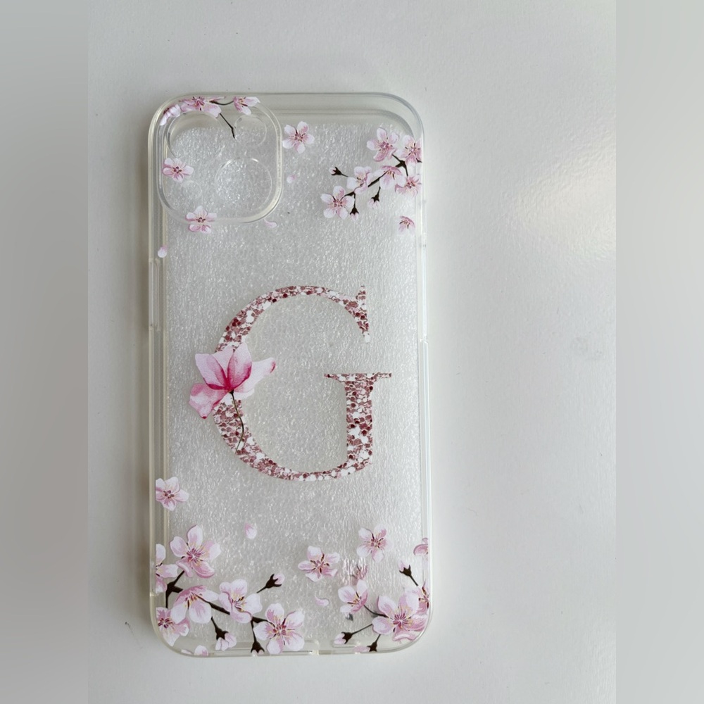 iPhone 13 Clear Floral Phone Case with Pink 'G' Monogram